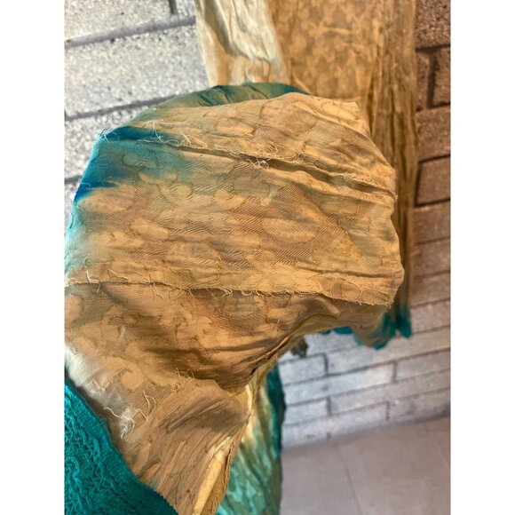 Vintage Beige & Teal Button-Front Dress With Embroidered Floral Patterns & Cap S - Picture 12 of 13